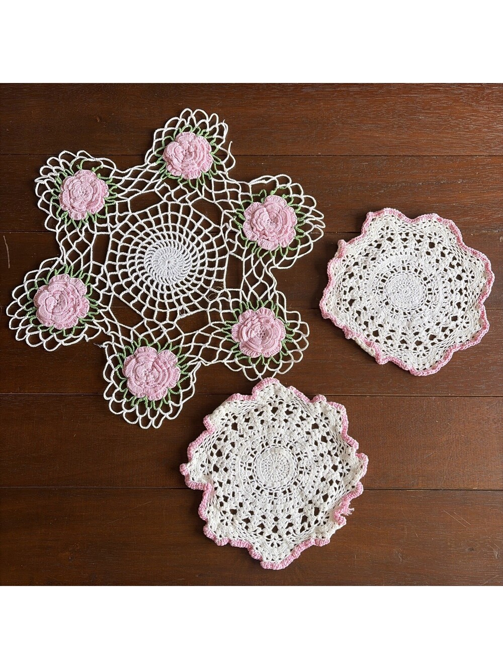 25 Pc VTG Handmade Crochet Lace Doily Lot Victorian Chic Wedding Pink Purple - Picture 6 of 13